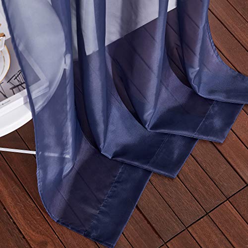 Image of NICETOWN Sheer Curtains Voile Panels - Ring Top Light Weight Voile Window Draperies for Bedroom /Nursery /Dorm (W54 x L63 Inches, Dark Blue, Set of 2)