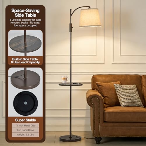 Image of AIDENOEY Smart Floor Lamp with Side Table | Stepless Dimming, RGB Multi-Color | Adjustable Swivel Head | Voice Control with Alexa & Google Assistant |Brown Lamp for Living Room,Bedroom,Home Office