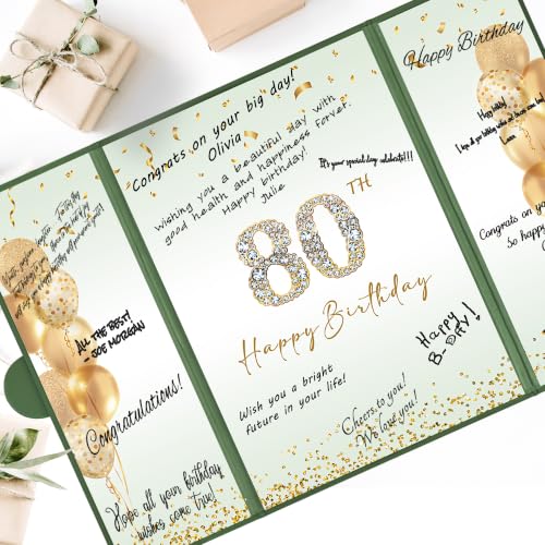 Image of DARUNAXY Green & Gold Happy 80th Birthday Alternative Signature Guest Book