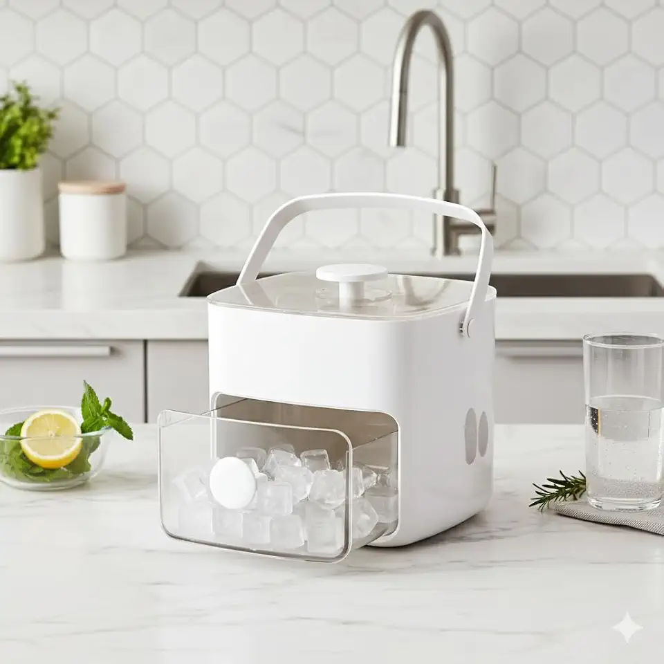 Forma de Gelo 2 em 1 com Dispenser – Caixa Gaveta Compacta e Prática