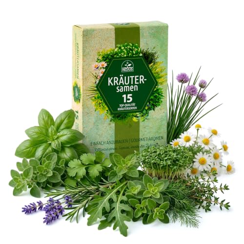 Nojus - Kräuter Samen 15 Sorten - Pflanzensamen - Kräutersamen - Gentechnikfrei Saat - Küchenkräute Samen Set - Pflanzen Samen - Saatgut Box