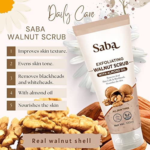 Saba Exfoliating Walnut Body & Face Scrub,Help Revive Dry Skin, Polishes & Nourishes Skin, Body, Face,Foot Scrub - Fights Acne Scars, Stretch Marks, Fine Lines & Wrinkles, For Women & Men Facial Scrub #TOP7