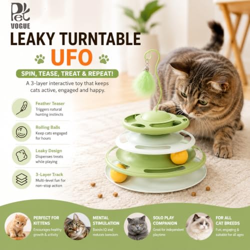 Image of PetVogue Interactive 3-Tier Cat Track Toy with Rolling Balls & Feather Teaser, Multi-Level Indoor Cat Activity, Durable Plastic Exercise Chase Toy for Kittens & Adult Cats