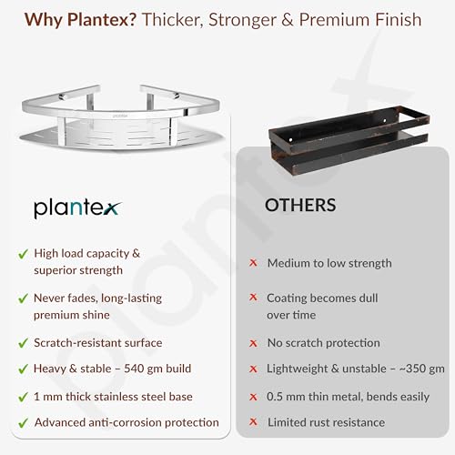 Image of Plantex Corner Shelf for Bathroom Wall /304 Grade Stainless Steel Bathroom Corner Shelf Rack /Bathroom Racks and Shelves /Multipurpose Bathroom Accessories Set - Pack of 2 (Chrome,9x9 Inches)