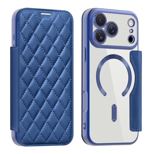 Protection iPhone 17 Pro Max bleu roi étui portefeuille magnétique dos transparent
