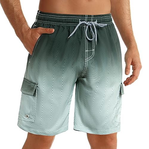 ELETOP mens swimming shorts quick dry，board shorts men with pockets and mesh liner，mens swimming trunks S-4XL Army Green
