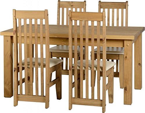 Tortilla 4'9" Dining Set in Distressed Waxed Pine (Cream Faux Leather)