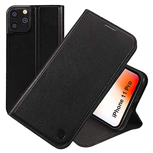 Nouske iPhone 11 Pro Case Flip Folio Wallet Stand up Credit Card Holder Cover Holster/Magnetic Closure/TPU bumper/360 Full Body Protection, Black.