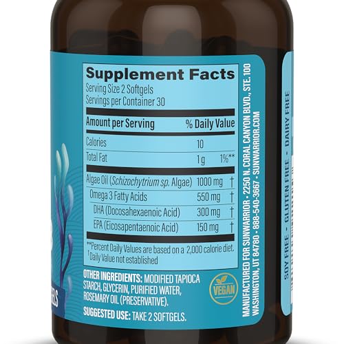 Vegan Omega 3 Algae Oil Plant-Based DHA & EPA from Algae Oil | 550mg Omega-3s per Softgel with 300mg DHA & 150mg EPA | Heart, Brain, & Vision Support | Non-GMO Carrageenan-Free Sustainable 30 Servings - Image 3