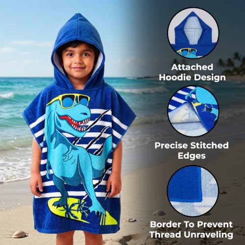 Image of Poncho Towel 120x60 CM, Dinosaur Surf, Royal Blue