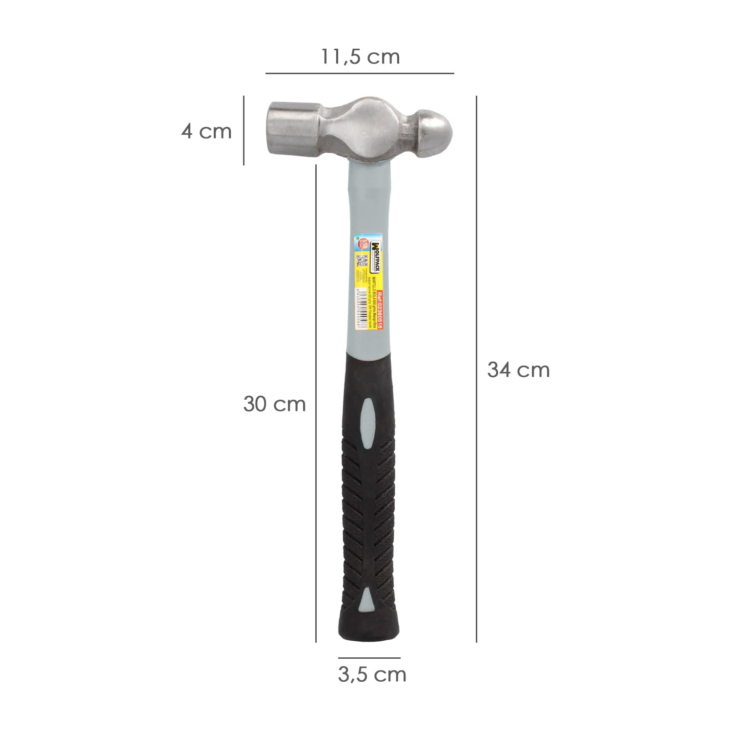 WOLFPACK LINEA PROFESIONAL Martillo Bola 650 Gramos Mango Fibra Vidrio