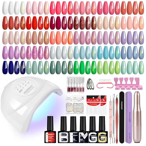 Phoenixy 30 Couleurs Kit Ongle Gel U V Complet avec 48W Lampe U V Ponceuse pour Ongles Kit Vernis Semi Permanent Base Top Coat Kit de Manucure pour Débutant