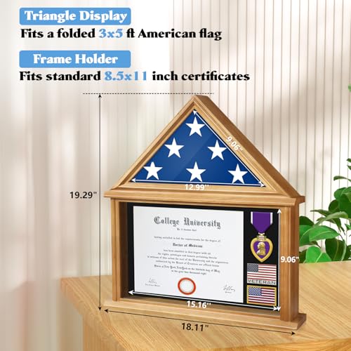 Vitrina de bandera para salón familiar con marco de recuerdos para veteranos militares 3