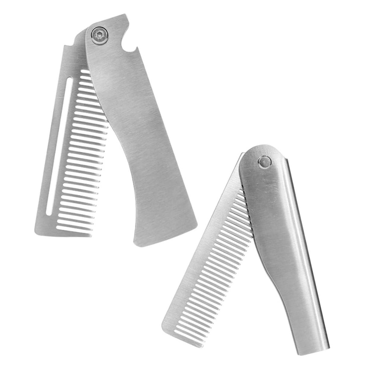 Healeved Beard Styling Comb for Men Retractable Pocket Comb Portable Hair Styler for Men Stainless Steel