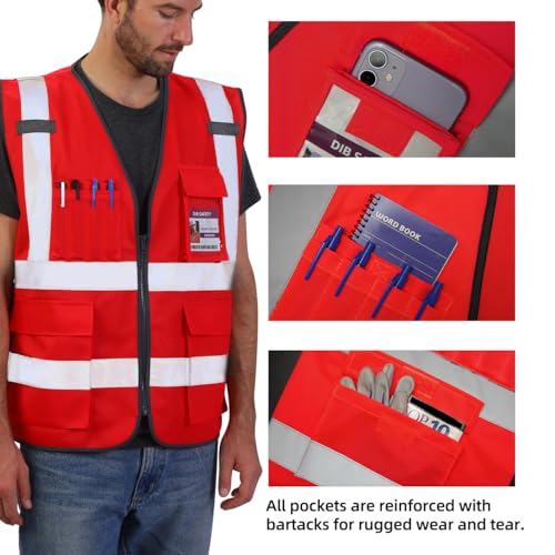 Dib Safety Reflective Safety Vest for Men Women, High Visibility Vest with Pockets and Zipper, Red 4XL by Dib Safety - Image 3