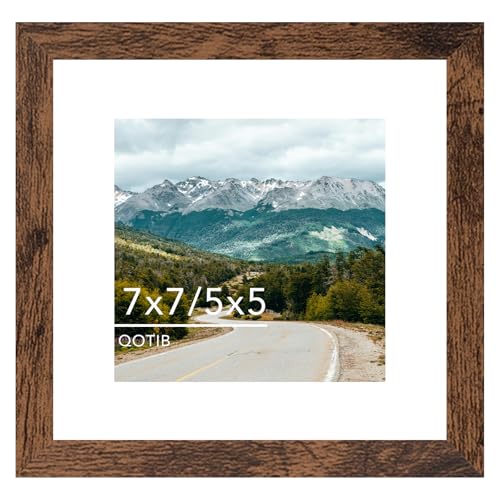 QOTIB 7x7 Picture Frame with 5x5 Mat Deep Brown Display 5x5 with Mat or 7x7 Without Mat Wood 7 by 7 Photo Frame 7 x 7 Frame for Wall Hanging and Tabletop Display Deep Brown