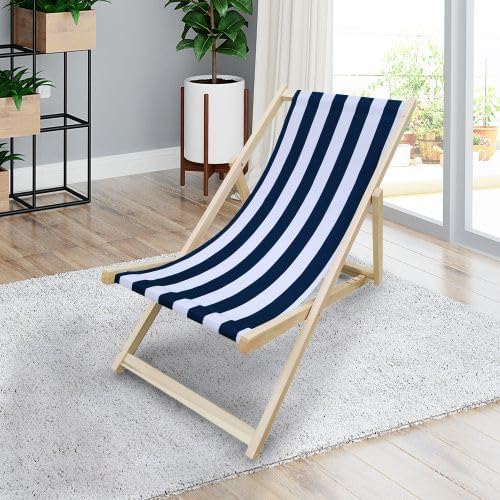 Versatile and Relaxing Folding Sling Chair with Adjustable Backrest, Outdoor Use, Dark Blue Stripe