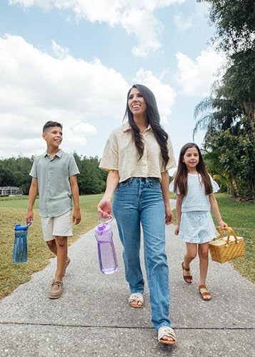 Image of Pogo 64oz Plastic Water Bottle with Leak-Proof Chug Lid and Carry Handle, Reusable, BPA Free, Capacity Markings, Dishwasher Safe, Perfect for Travel, School, Outdoors, and Gym, Blue