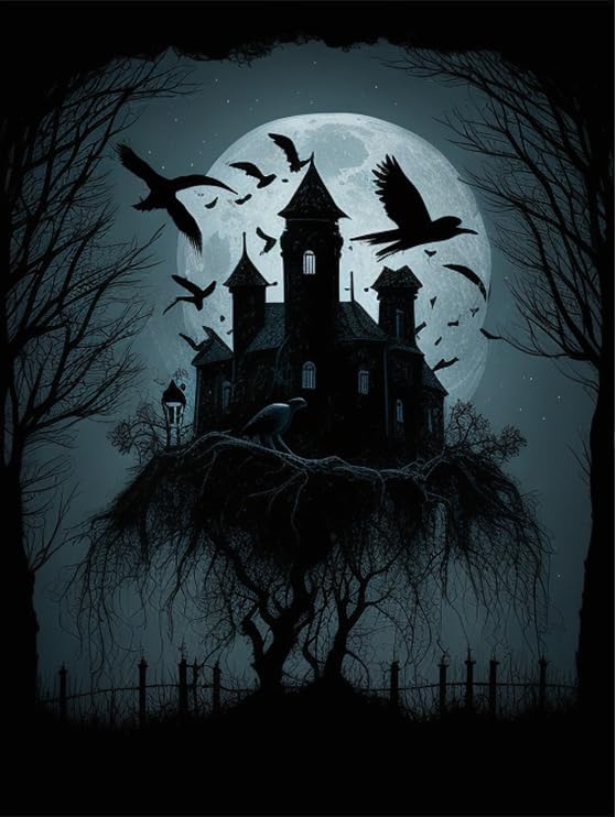 Miniatura 1 de Kits de pintura de diamantes de Halloween para adultos, kit de arte de diamantes de castillo de árbol para adultos, kits de arte de gemas para