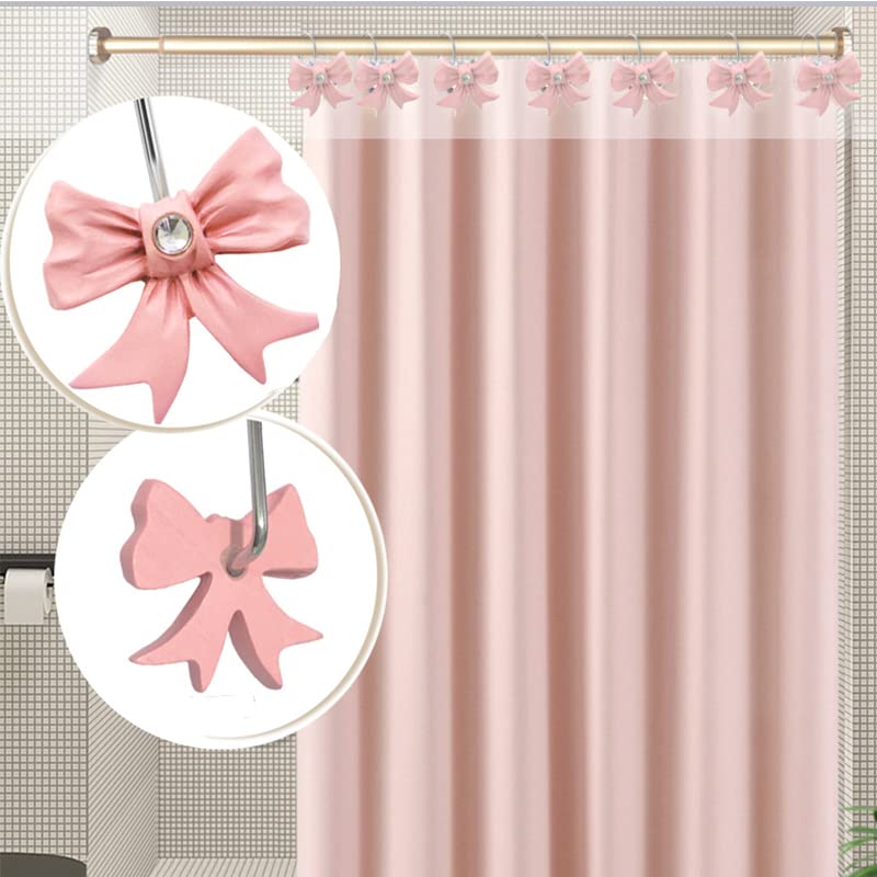 12PCS Pink Bow Shower Curtain Hooks - Decorative Resin Rings, Cute Bathroom Accessories, Easy To Install - View #11