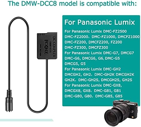 DMW-DCC8 USB-C Adapter Power Cable Dummy Battery Coupler PD Adapter Kit Replace DMW-BLC12 Battery for Panasonic Lumix DMC-FZ300 FZ1000 GH2 G5 G6 G7 G80 G81 G85 G90 G95 Cameras
