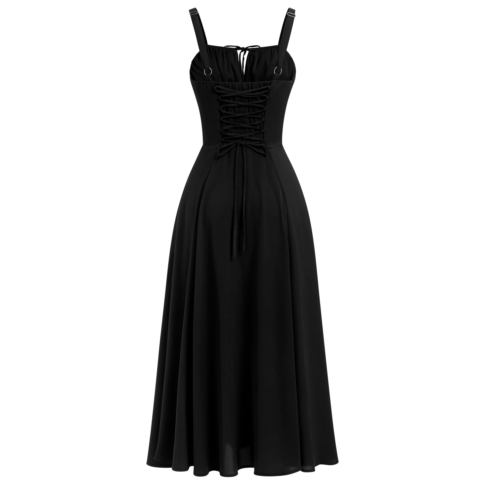 Women's Floral Corset Dress Formal Cocktail Dresses Going Out Casual Sundress Split Thigh Spaghetti Strap Vintage Dress: Medium Black