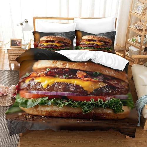 Housse de couette burger au bacon 3D en microfibre King 220x240