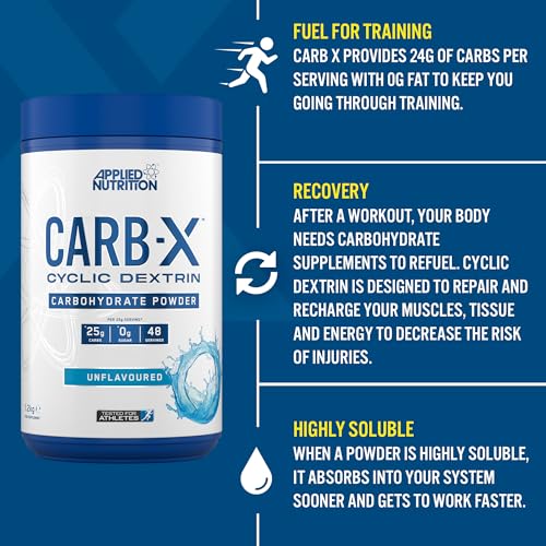Applied Nutrition Carb X Highly Branched Cyclic Dextrin Carbohydrates, Intra & Post Workout Carbs Powder, Fuel Training & Recovery, Vegan, Gluten Free, Sugar Free, 1.2kg 48 Servings (Unflavoured) - Image 4