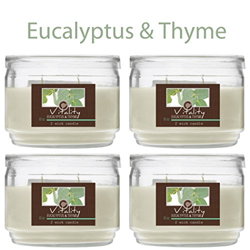 Hosley Set of 4 Eucalyptus Thyme (Vitality) 2 Wick Candle - 10oz O9.