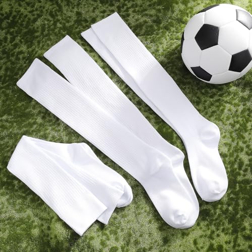 Radsocken 3 Pairs Football Socks for Men,White Football Socks Mens Football Socks Long Knee High White Sport Socks Soccer Socks for Men Women Adult Rugby Hockey Running Gym 39-44 - Image 6