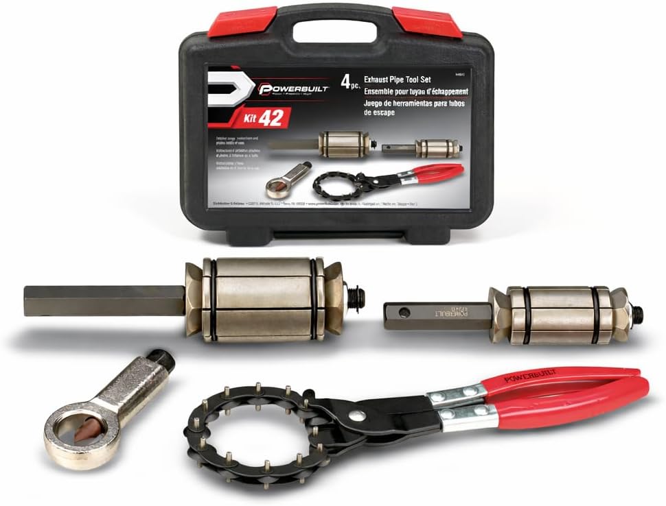 Powerbuilt 4 Piece Exhaust Pipe Tool Set, Repair Tailpipes, Expanders, Removing Dents, Chain Cutter, Nut Splitter, Import and Domestic Vehicles 648612
