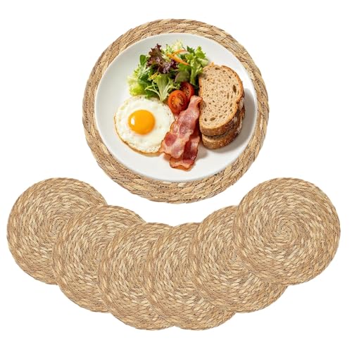 6pcs Woven Placemats 30cm Round Placemats Rattan Placemat Natural Table Mats Heat Resistant & Non-Slip Wicker Placemat for Dining Table Home Wedding Kitchen Wedding Decor