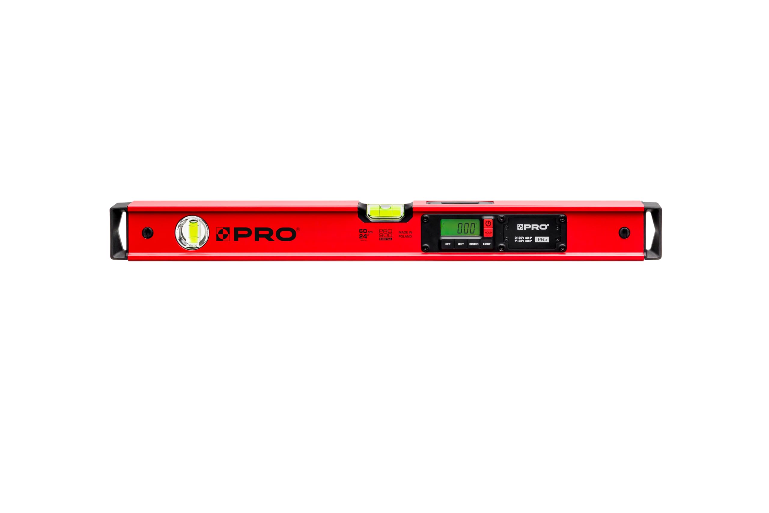 PRO900 Digital Level 24-inch(60cm) with 2 LCD Screens and Carrying Bag included - 19 Measurements Memory Space - IP65 Rating - Elastomer Caps with High Energy Absorption