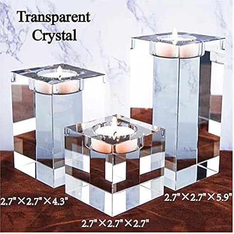 Le Sens Amazing Home Large Crystal Candle Holders Set of 3, 2.7/4.3/5.9 inches, Prepackaged Huge Big Elegant Heavy Solid Square Tealight Holders Set Centerpiece for Home Decor Cover