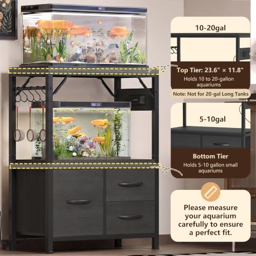 Image of Heybly 10-20Gal Fish Tank Stand with Drawer, Power Outlet,200lb HAS003SBK-1