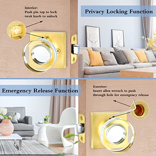 Coolnews Gold Glass Door Knobs with Lock - Satin Brass Modern Crystal Interior for Bedroom and Bathroom by coolnews - Used condition - Image 4