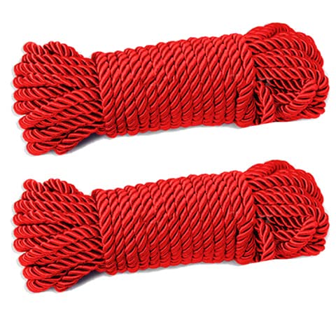 Multi-Purpose Twine Silk Touch Polyester Nylon Twisted Braided Rope for Crafts, Cargo, Tie-Downs, Marine, Camping, Swings (10 Meter Each) (Red Red)