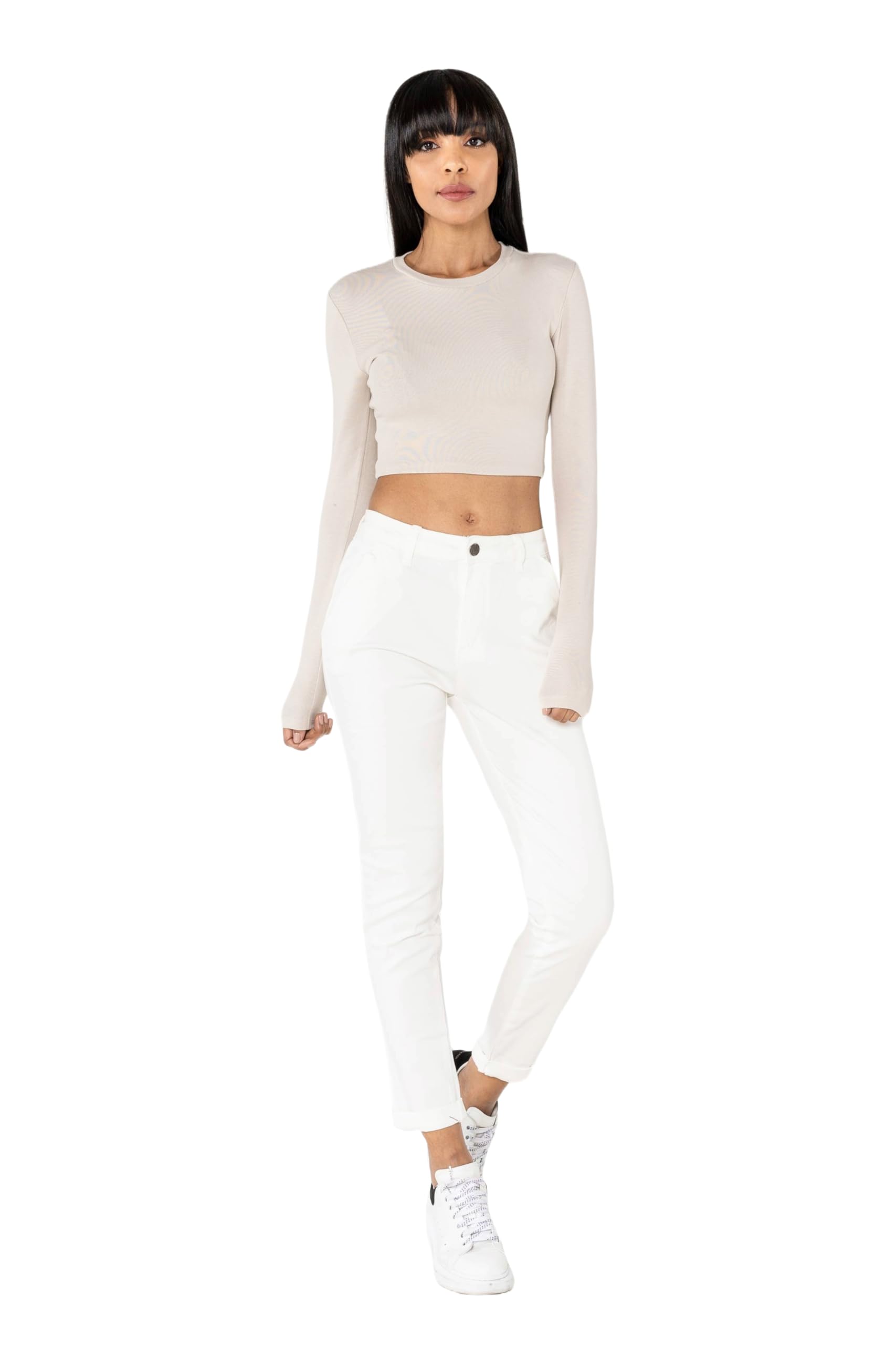 Nina Carter J250 Pantalones chinos para mujer cintura media ajustados elásticos algodón