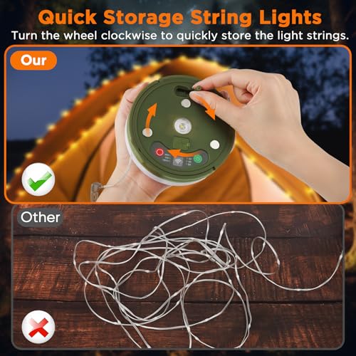 YUNJAYI Retractable Camping String Lights, 33FT 3000 mAh Rechargeable 4 in 1 Tent Lights String with 9 Modes, Outdoor Portable Camper Lighting Waterproof, Camp Lamp for Party, RV, Hiking Essentials by YUNJAYI - Image 4