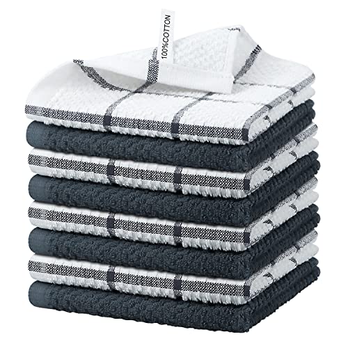 Nialnant 8 Pack Kitchen Towels,100% Cotton Dish Cloths for Washing Dishes,Soft Absorbent Dish Towels for Kitchen,Quick Drying Kitchen Rags,12x12 Inches,Grey