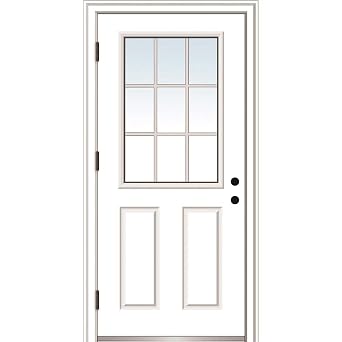 National Door Company ZZ364722R Steel, Primed, Right Hand Outswing, Prehung Door, 1/2 Lite 2-Panel, Grilles Between Glass, 32"x80", Steel