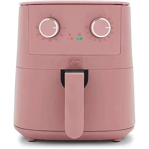 4.5QT Mechanical Air Fryer - Ceramic Nonstick, PFAS-Free, Adjustable Temperature & Timer, LED Indicator, Dusty Pink