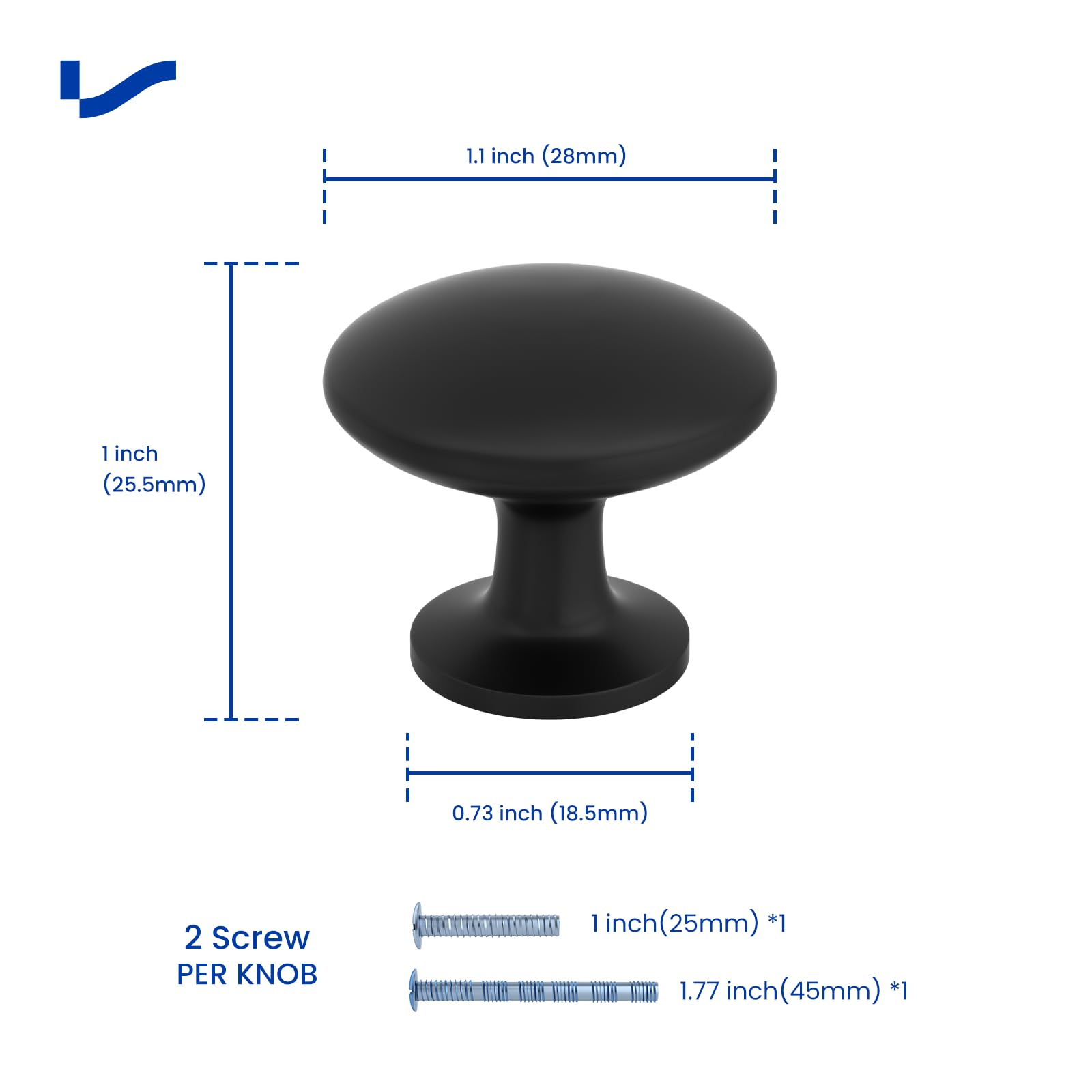 LONTAN 5 Pack Black Drawer Knobs Black Cupboard Knobs for Kitchen Door Cabinet Pulls Zinc Alloy - Image 2