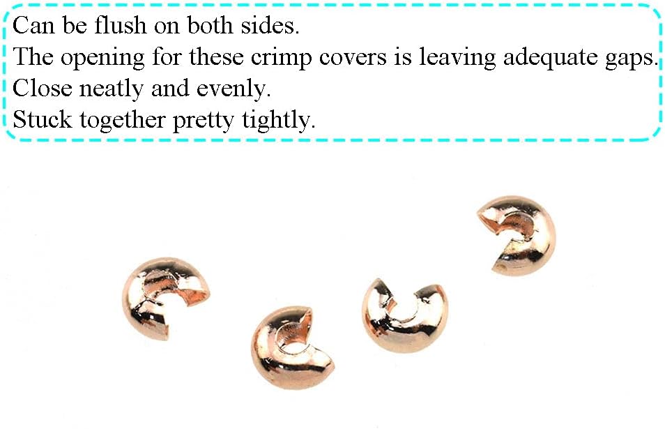 Crimp Bead Knot Covers 5mm Outer Dia Half Round Open Form a Ball Easy to Position Two Sides Keep Flush Close Neatly Evenly Stop Wire Wear No Irritate for Jewelry Craft Rose Gold 100pcs - Image 3