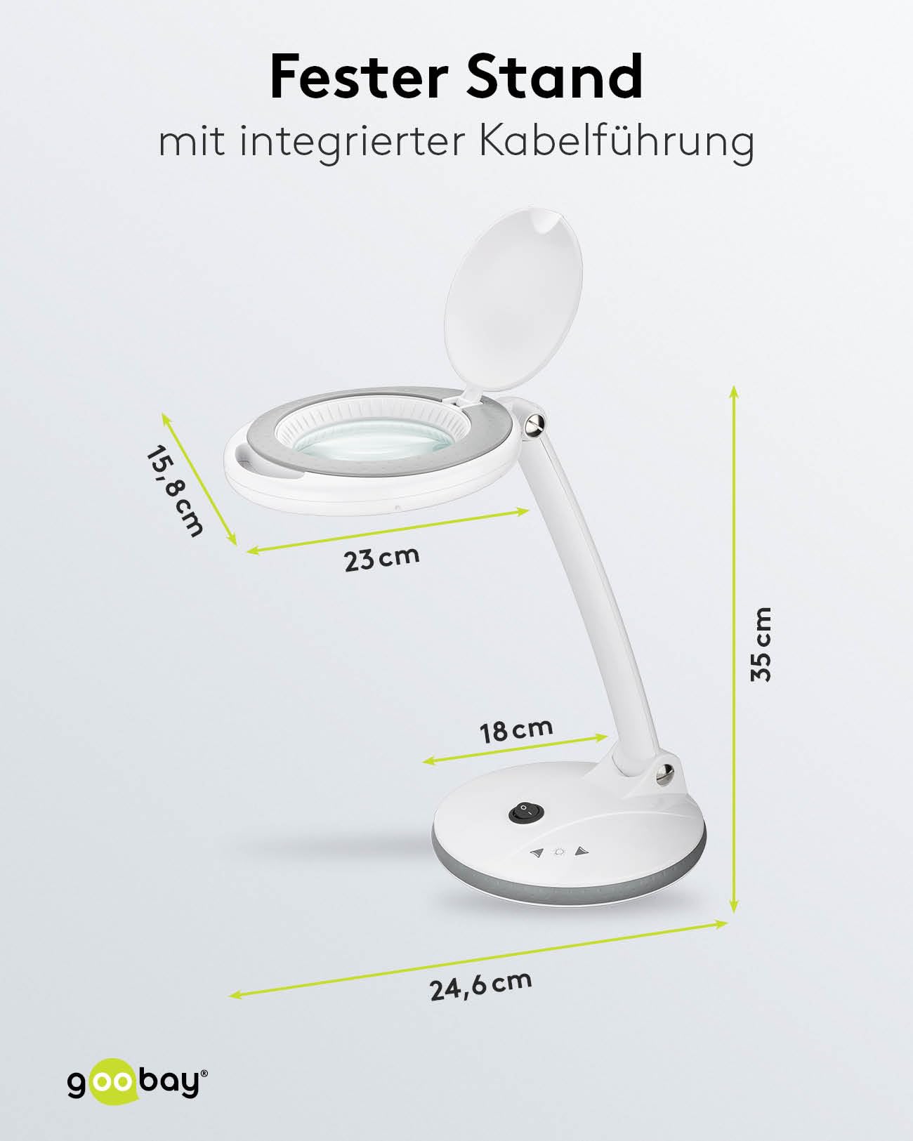 goobay 60363 Dimmbare LED Lupenleuchte/Lupenlampe mit Standfuß/Standlupe Licht / 6 W Leistungsaufnahme/Farbtemperatur 6500 K/Lichtstrom 450 lm/Betriebsspannung 230 V (AC), Weiß