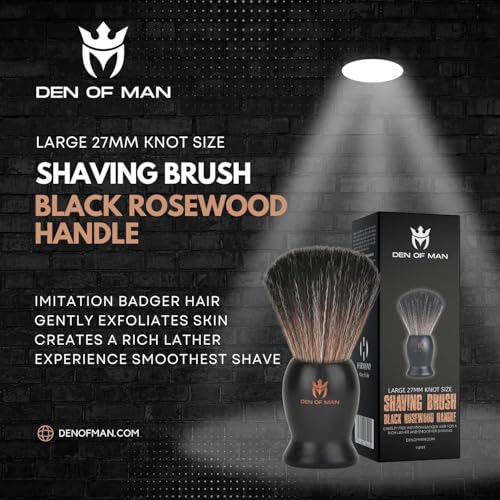 Image of Den of Man Jumbo 27mm Knot Premium Cruelty Free Imitation Badger Hair Shaving Brush, Soft & Ultra Absorbent Bristles For Smooth Shave, Real Rosewood Handle