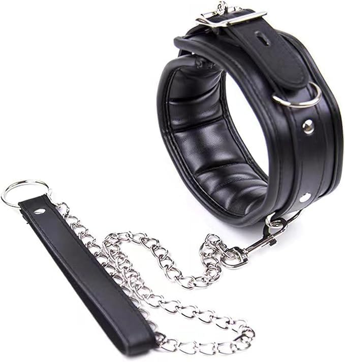 SM Collar Adjustable PU Leather Choker Padded SM Neck Bondage Collar With Chain Lead Leash Sex Toy Fetish Restraints Collars Sex Toy for Couples