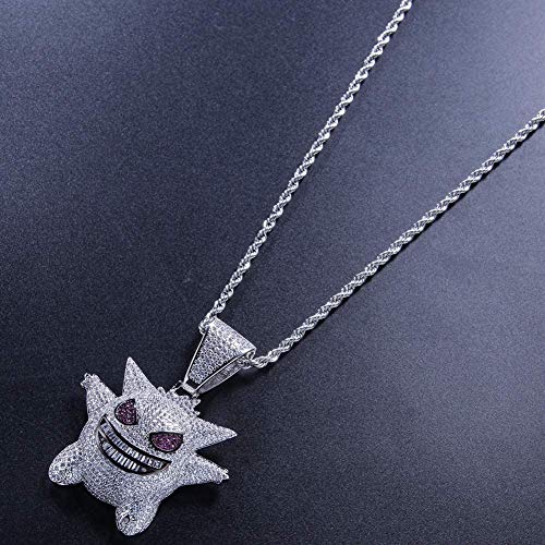 Gengar paarse zirconia hiphop, hiphop elf pokemon jewerly, uitgerust met 24 inch roestvrijstalen touwketting geschikt… - Afbeelding 7