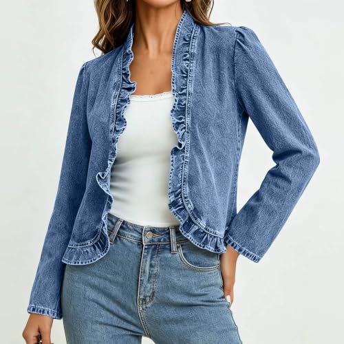Womens Denim Jacket Lightweight Trendy 2026 Summer Fall Light Blue Small — view 2