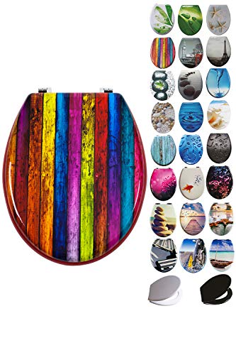 Grafner MDF WC Sitz viele schöne Motive zur Auswahl - stabile Qualität - einfache Montage WC Deckel Klobrille (Colored Planks)